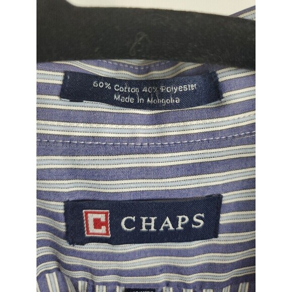 Chaps Shirt Mens Large Striped Purple Blue Button Long Sleeve Pocket - Picture 2 of 7